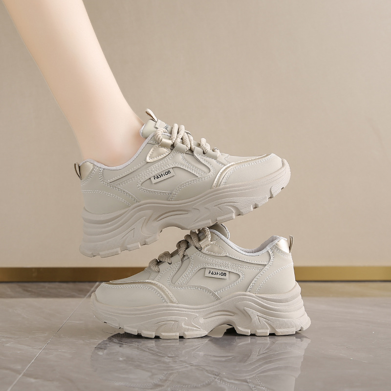 Running Shoes Women - Damskie skórzane buty typu dad shoes,