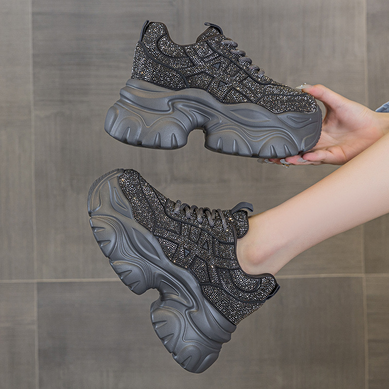 Running Shoes Women - Damskie sneakersy sznurowane na wysokim obcasie,